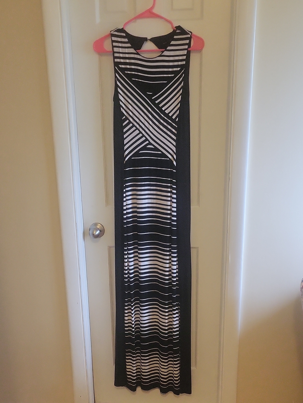 White House Black Market Black & White Striped Sleeveless Maxi Dress